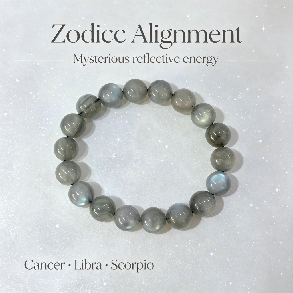 Natural Grey Moonstone Beaded Bracelet for Calm Protection Luck Road Opener Health