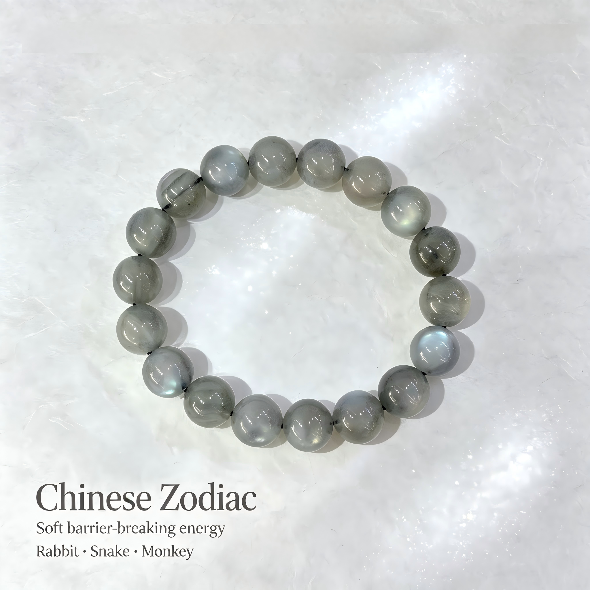 Natural Grey Moonstone Beaded Bracelet for Calm Protection Luck Road Opener Health