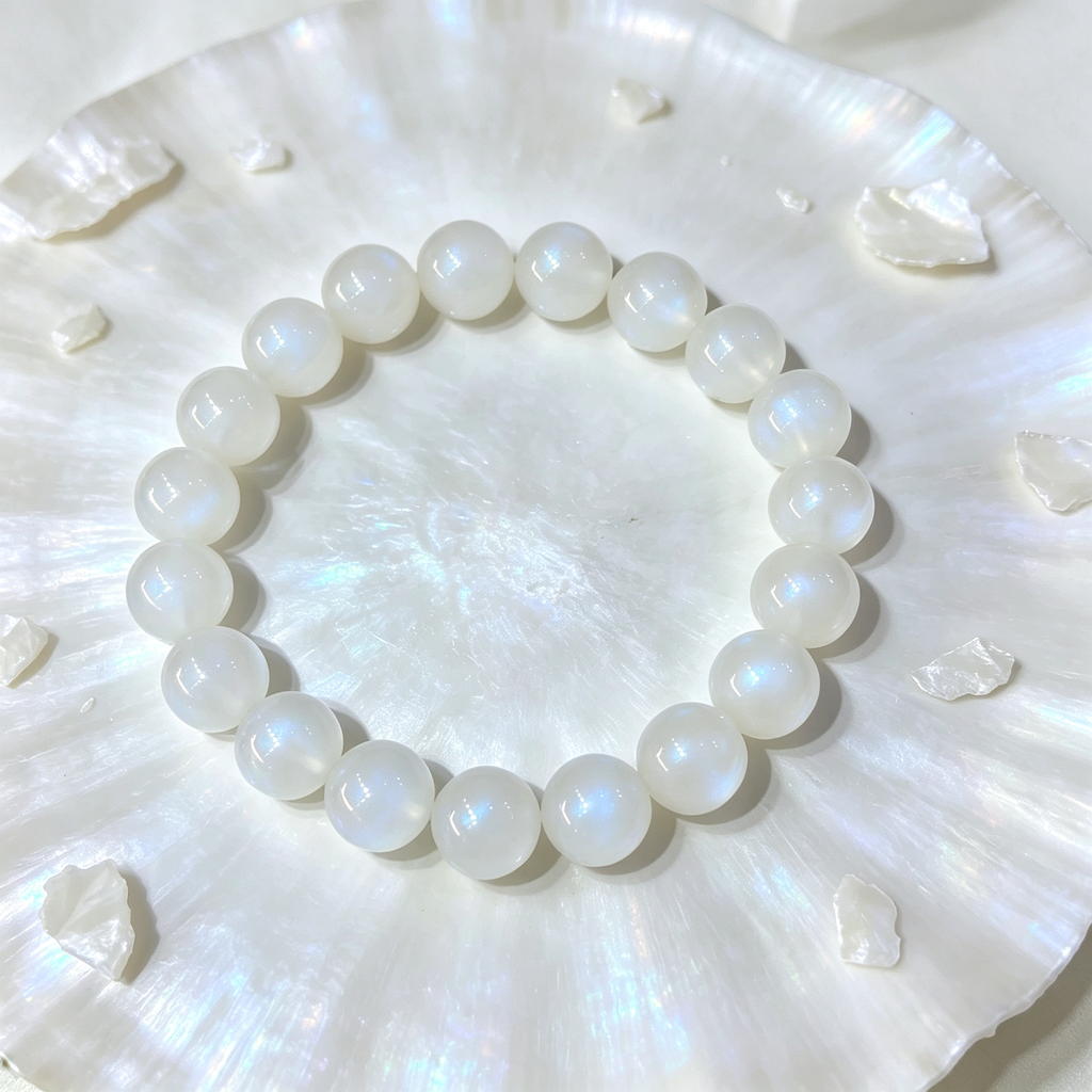 Natural Blue Moonstone Beaded Bracelet for Calm Protection Luck Road Opener Health