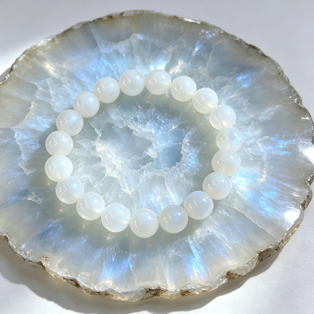 Natural Blue Moonstone Beaded Bracelet for Calm Protection Luck Road Opener Health