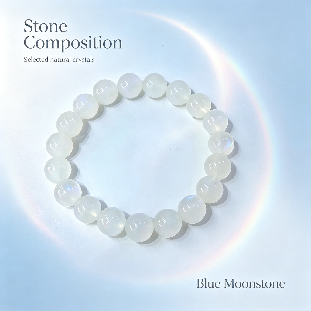 Natural Blue Moonstone Beaded Bracelet for Calm Protection Luck Road Opener Health