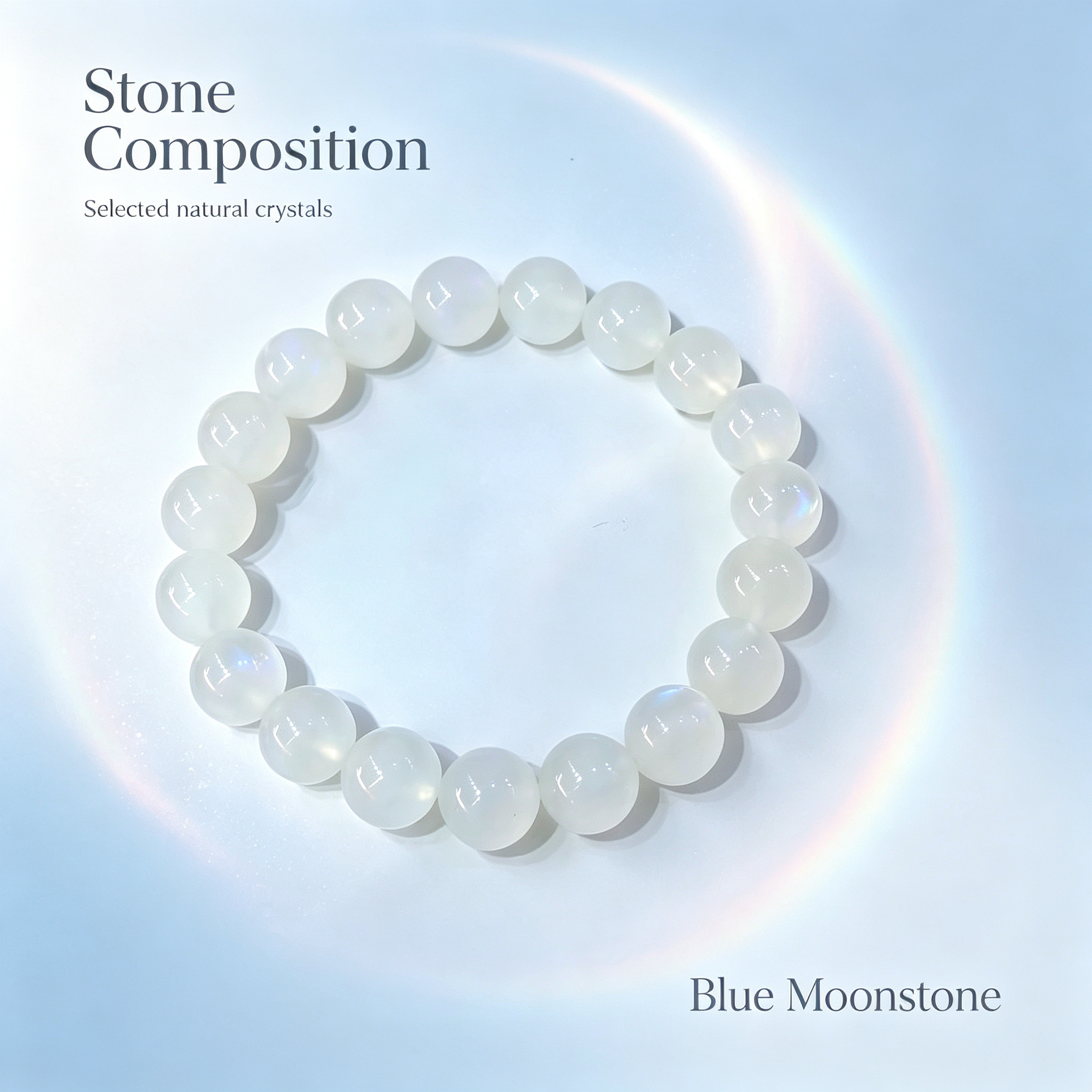 Natural Blue Moonstone Beaded Bracelet for Calm Protection Luck Road Opener Health
