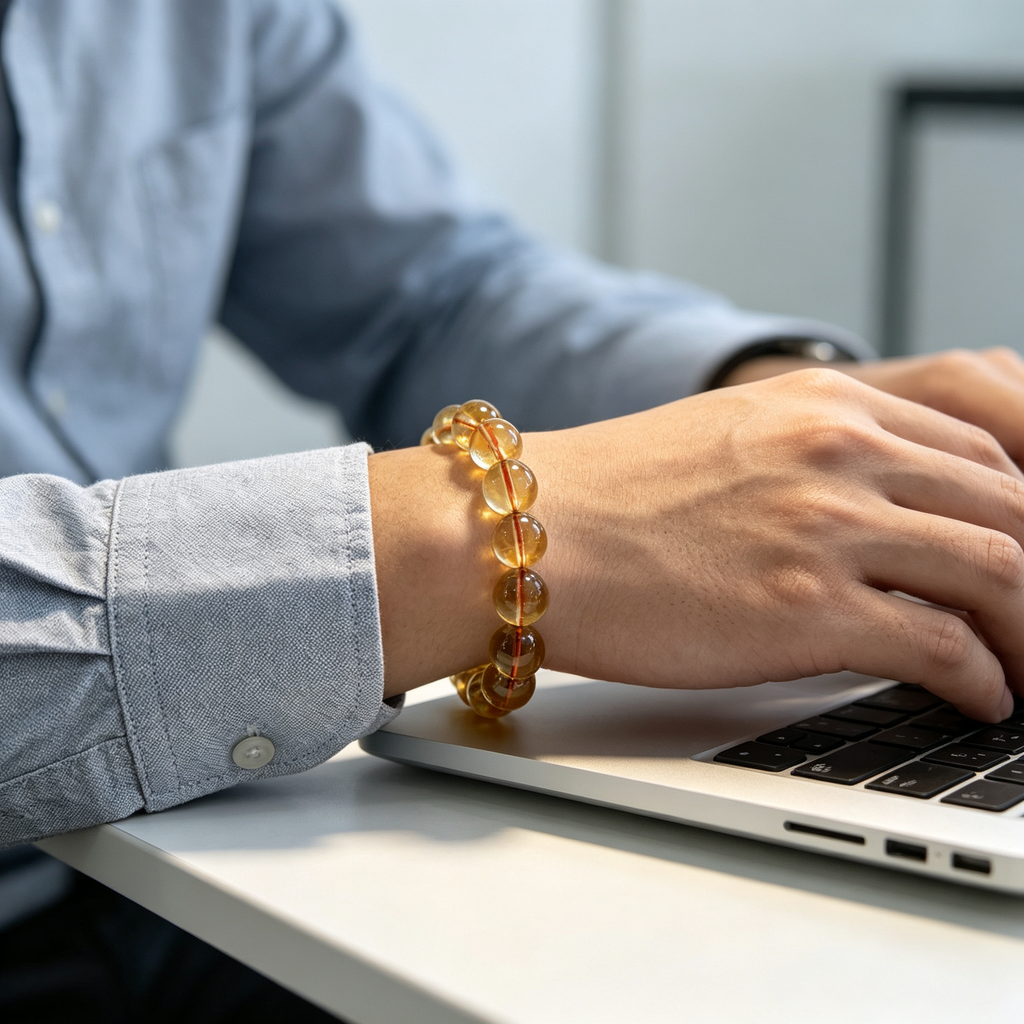 Natural Citrine Beaded Bracelet for Wealth Success Luck Career Calm