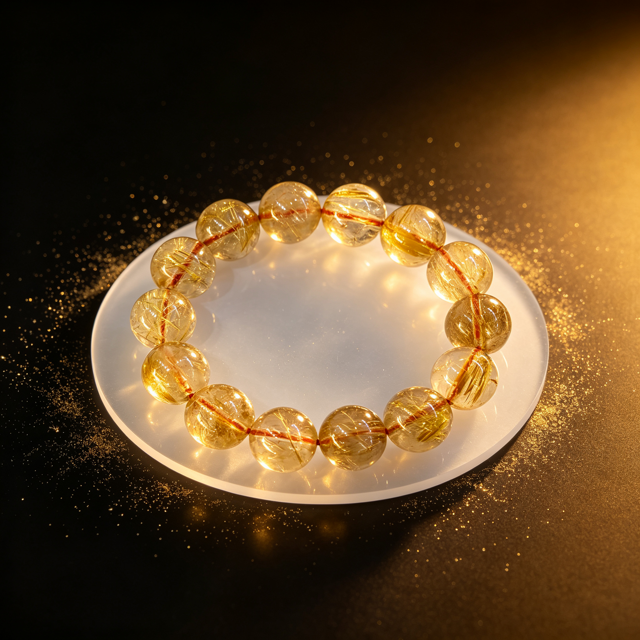 Natural Golden Rutilated Quartz Beaded Bracelet for Wealth Success Career Protection Luck