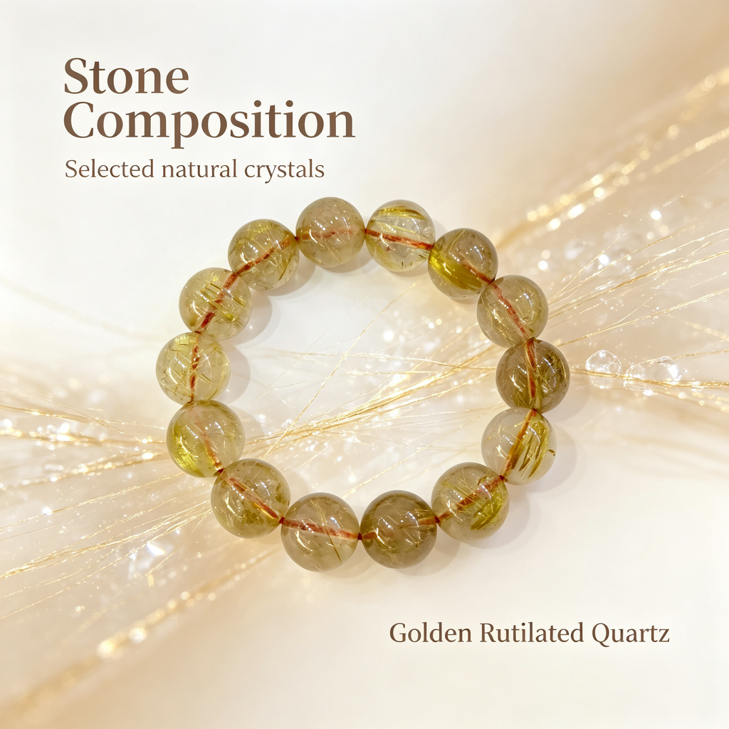 Natural Golden Rutilated Quartz Beaded Bracelet for Wealth Success Career Protection Luck