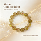 Natural Golden Rutilated Quartz Beaded Bracelet for Wealth Success Career Protection Luck