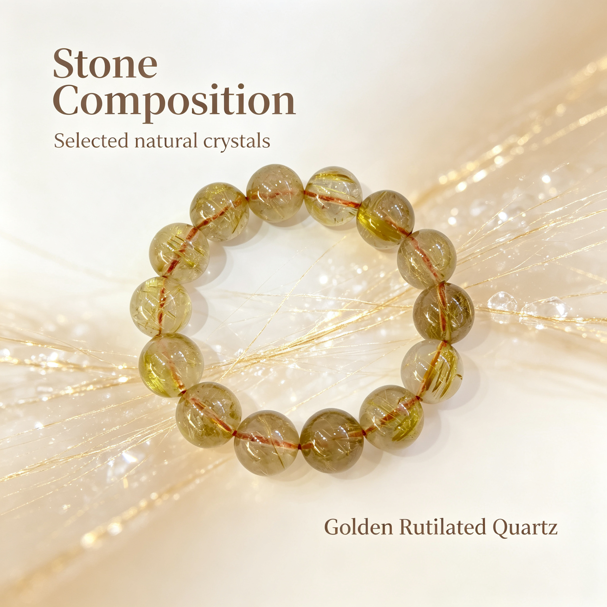 Natural Golden Rutilated Quartz Beaded Bracelet for Wealth Success Career Protection Luck