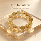 Natural Golden Rutilated Quartz Beaded Bracelet for Wealth Success Career Protection Luck
