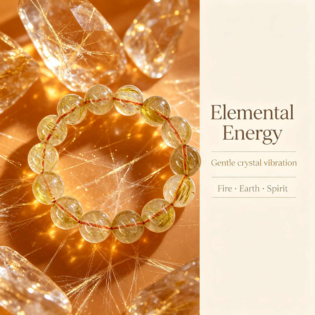 Natural Golden Rutilated Quartz Beaded Bracelet for Wealth Success Career Protection Luck