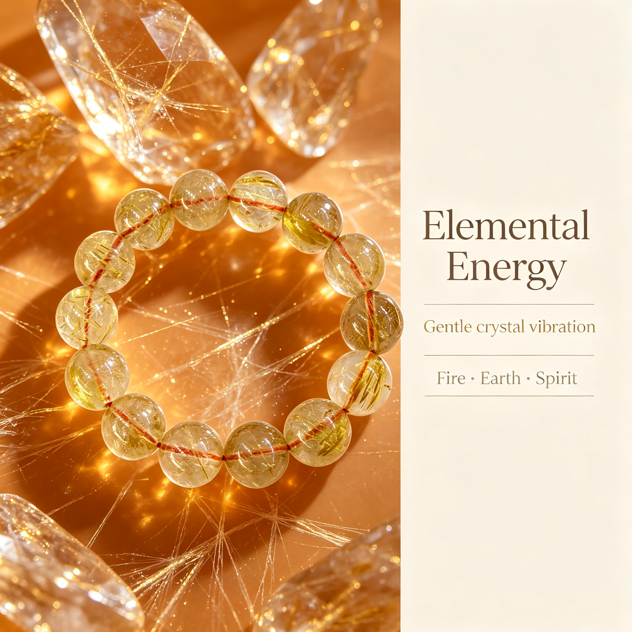 Natural Golden Rutilated Quartz Beaded Bracelet for Wealth Success Career Protection Luck