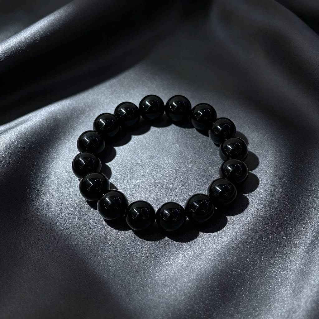 Natural Black Obsidian Beaded Bracelet for Protection Calm Road Opener Luck Health