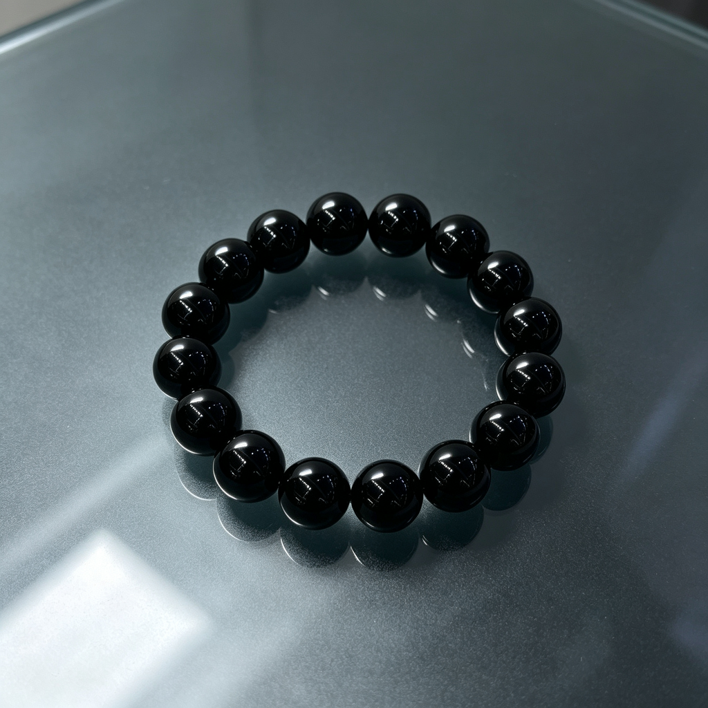 Natural Black Obsidian Beaded Bracelet for Protection Calm Road Opener Luck Health