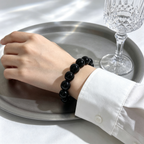 Natural Black Obsidian Beaded Bracelet for Protection Calm Road Opener Luck Health