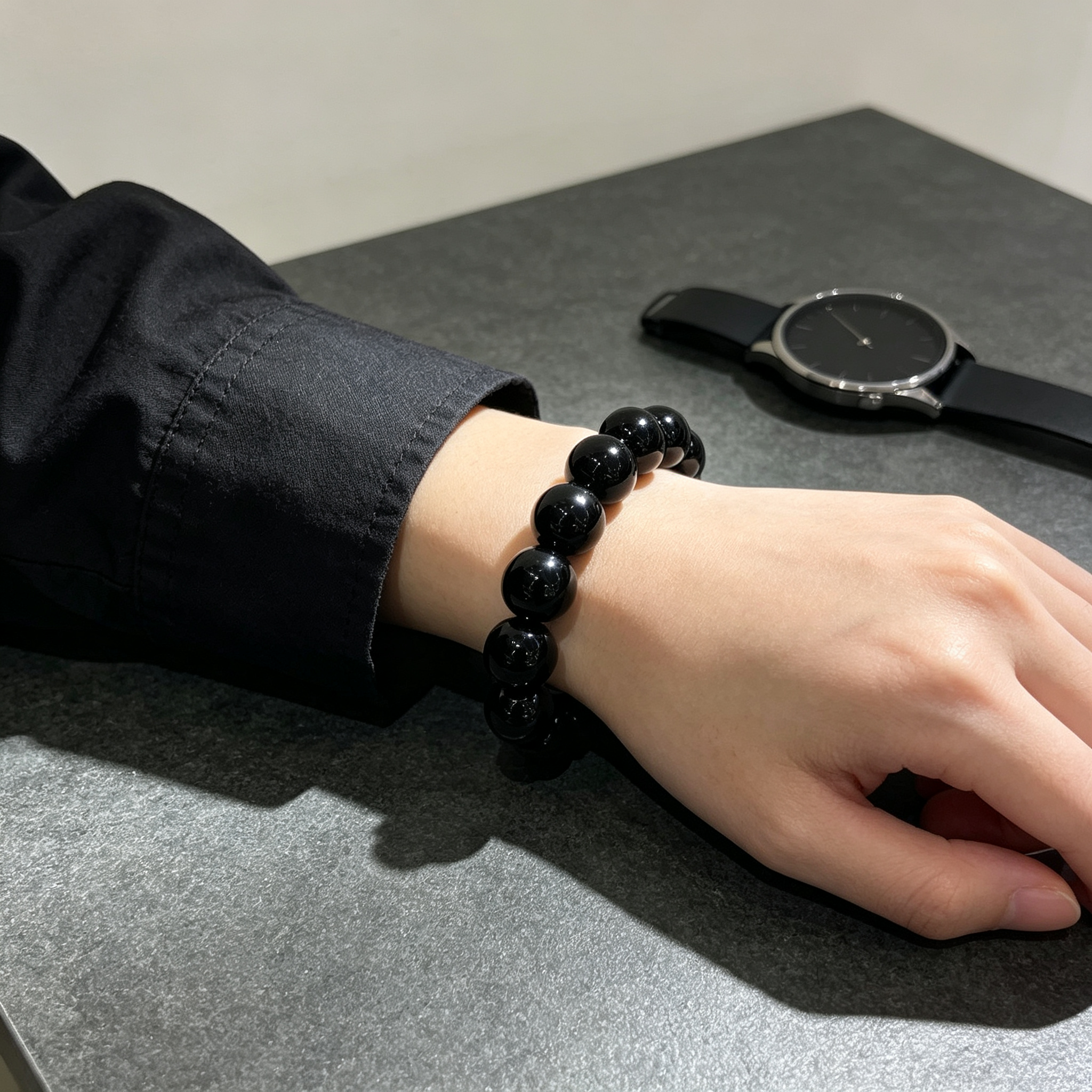 Natural Black Obsidian Beaded Bracelet for Protection Calm Road Opener Luck Health