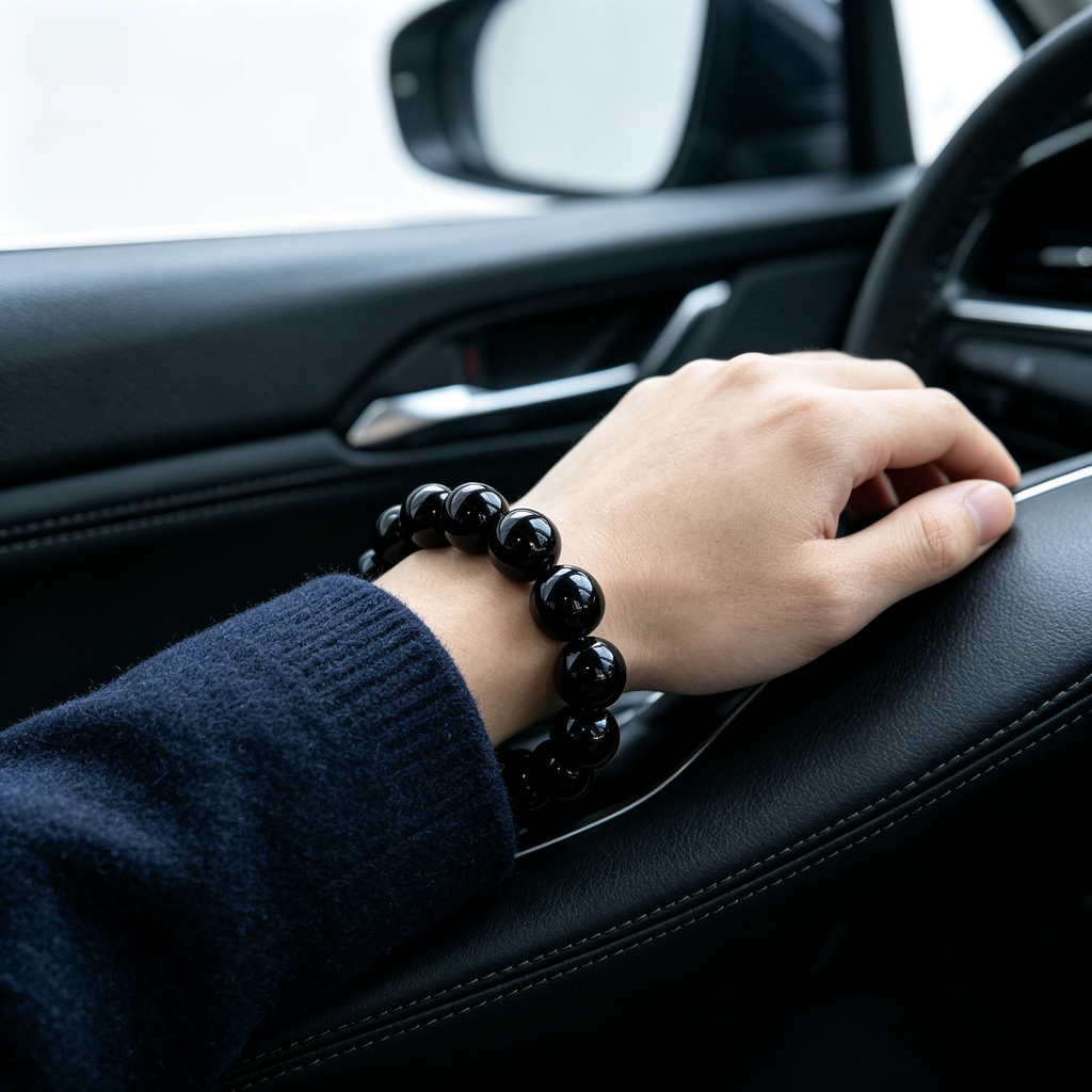 Natural Black Obsidian Beaded Bracelet for Protection Calm Road Opener Luck Health