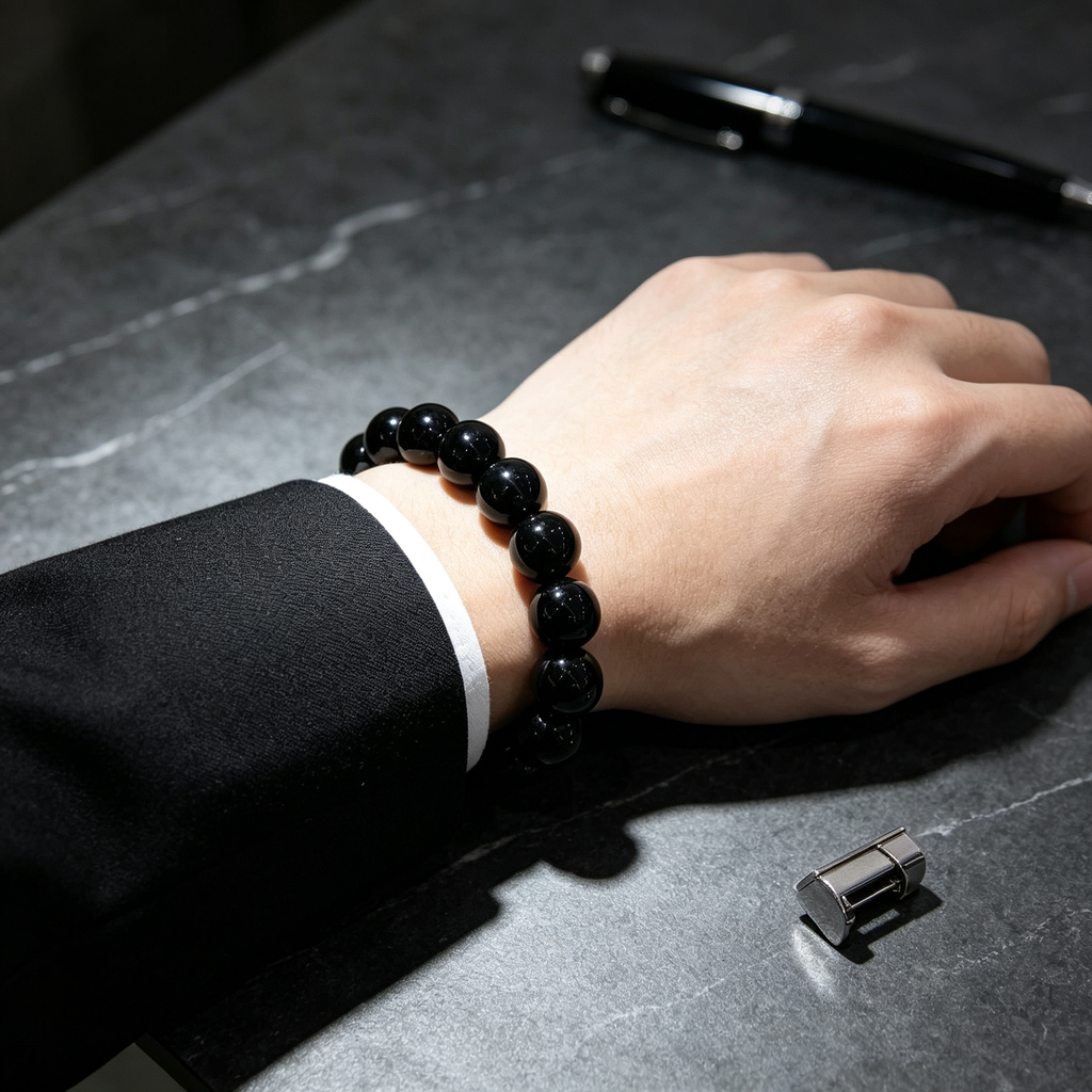 Natural Black Obsidian Beaded Bracelet for Protection Calm Road Opener Luck Health