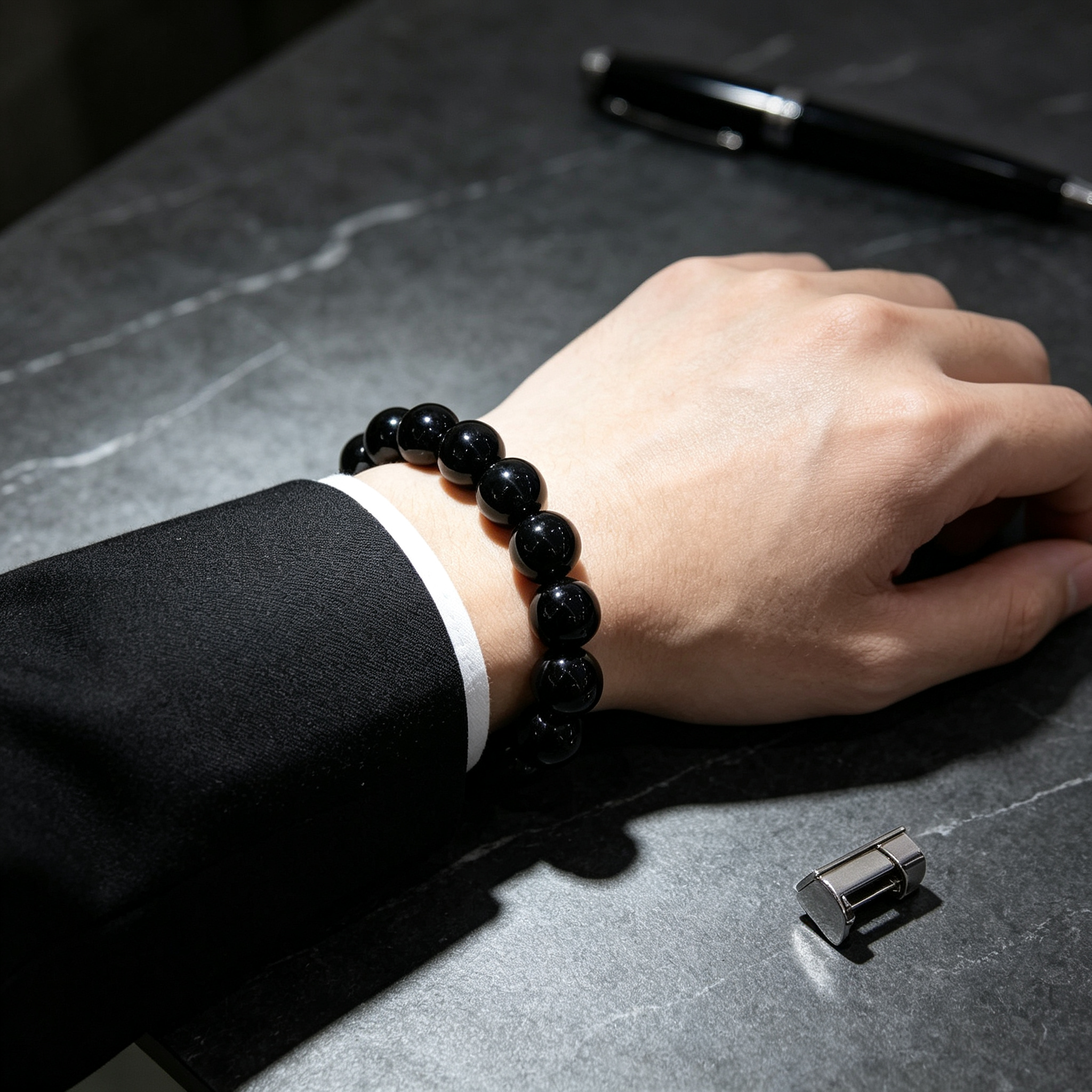 Natural Black Obsidian Beaded Bracelet for Protection Calm Road Opener Luck Health