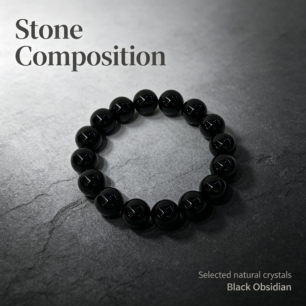 Natural Black Obsidian Beaded Bracelet for Protection Calm Road Opener Luck Health