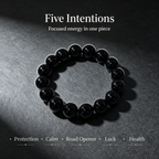 Natural Black Obsidian Beaded Bracelet for Protection Calm Road Opener Luck Health