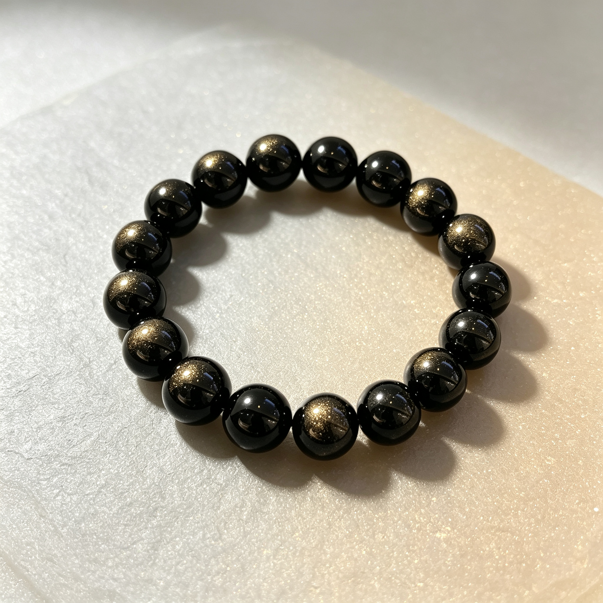 Natural Gold Obsidian Beaded Bracelet for Wealth Success Protection Luck Career
