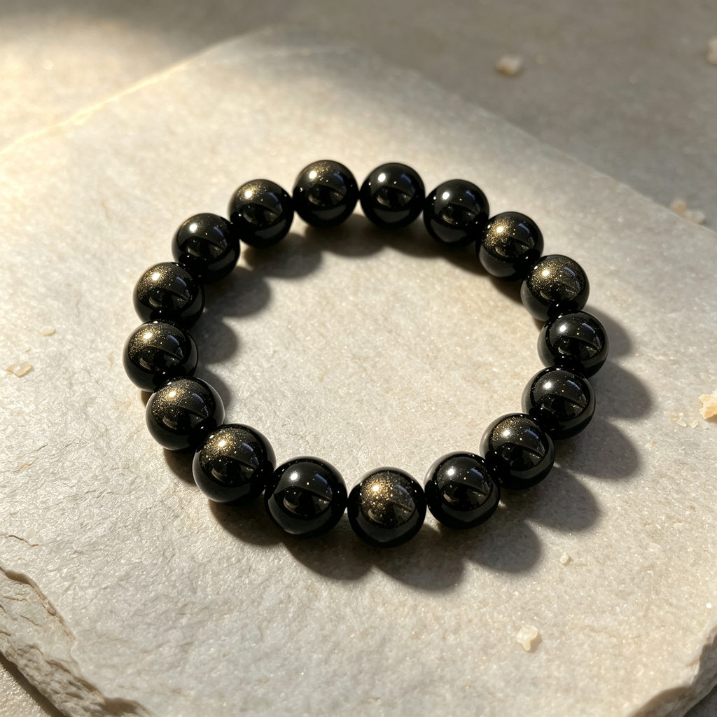 Natural Gold Obsidian Beaded Bracelet for Wealth Success Protection Luck Career