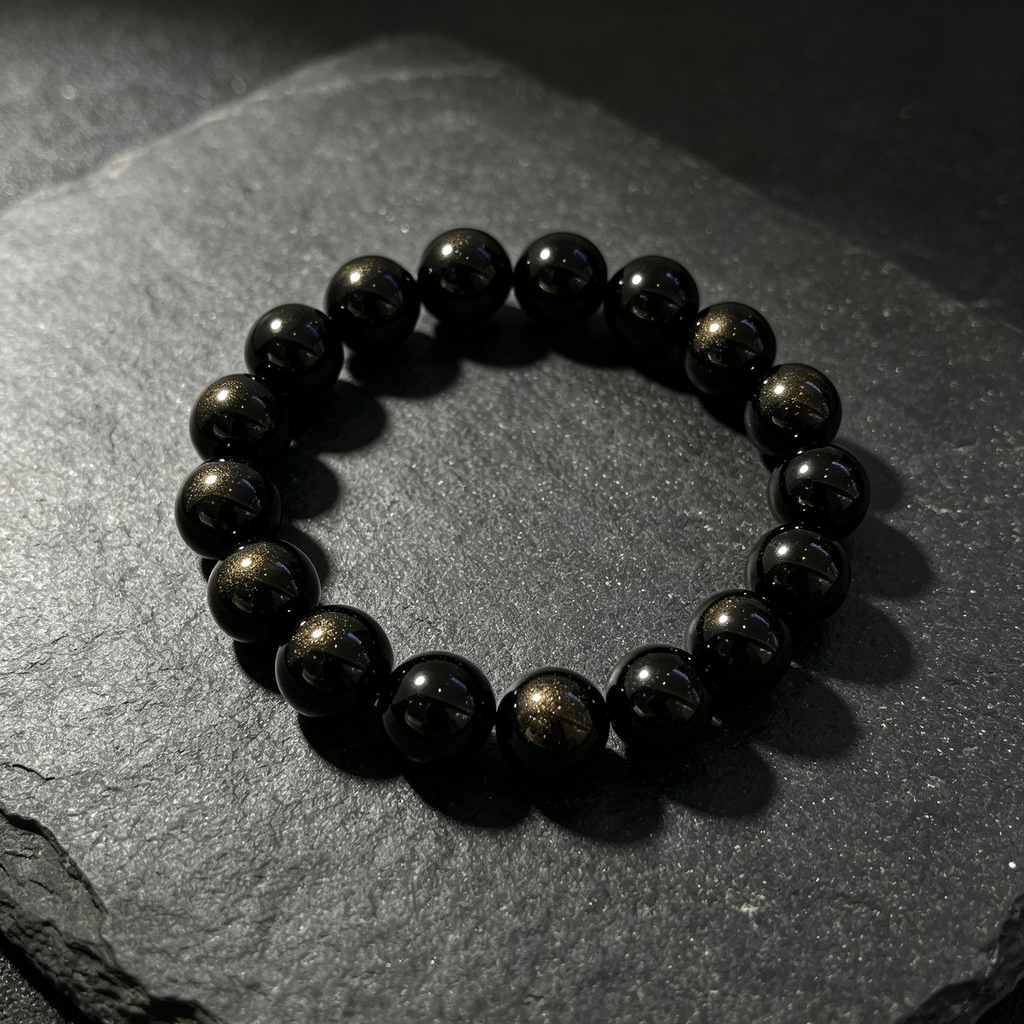 Natural Gold Obsidian Beaded Bracelet for Wealth Success Protection Luck Career