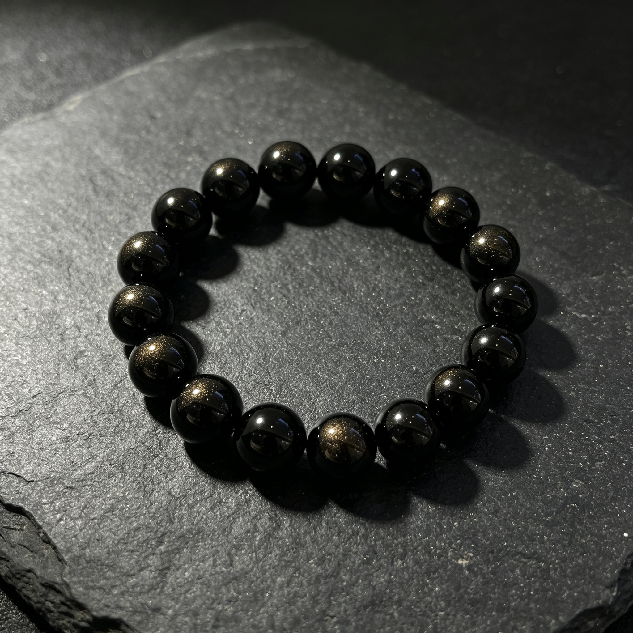 Natural Gold Obsidian Beaded Bracelet for Wealth Success Protection Luck Career