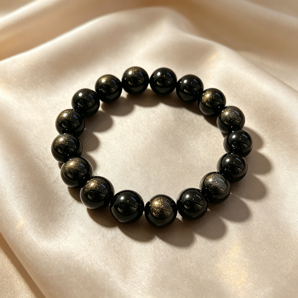 Natural Gold Obsidian Beaded Bracelet for Wealth Success Protection Luck Career