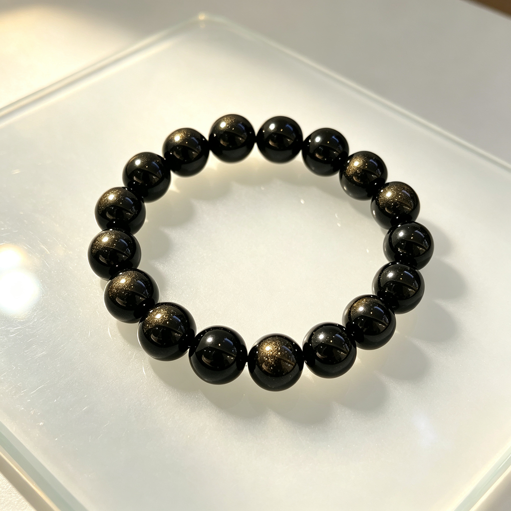 Natural Gold Obsidian Beaded Bracelet for Wealth Success Protection Luck Career