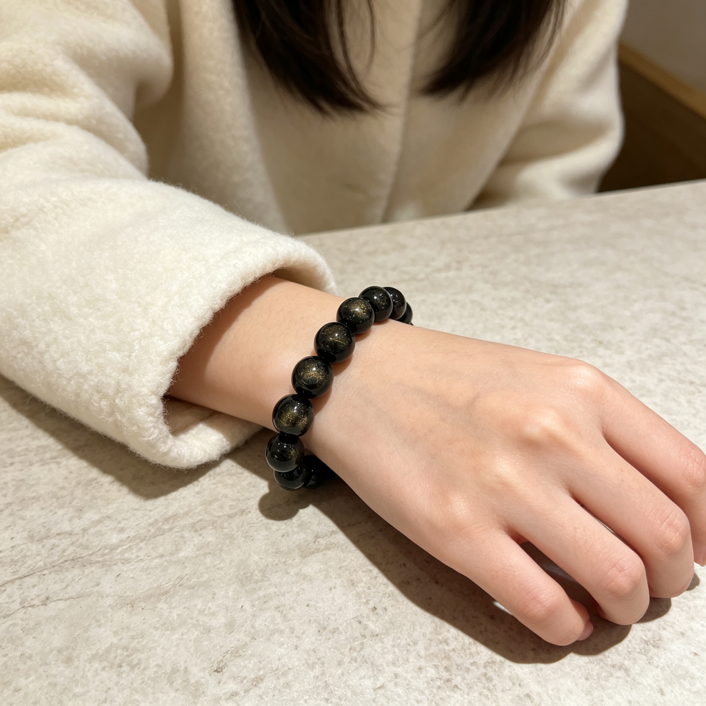 Natural Gold Obsidian Beaded Bracelet for Wealth Success Protection Luck Career