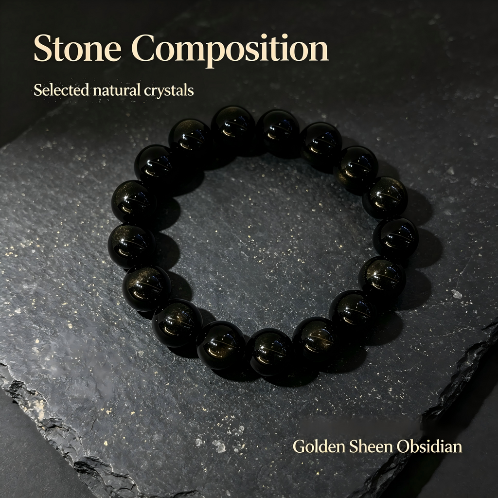 Natural Gold Obsidian Beaded Bracelet for Wealth Success Protection Luck Career