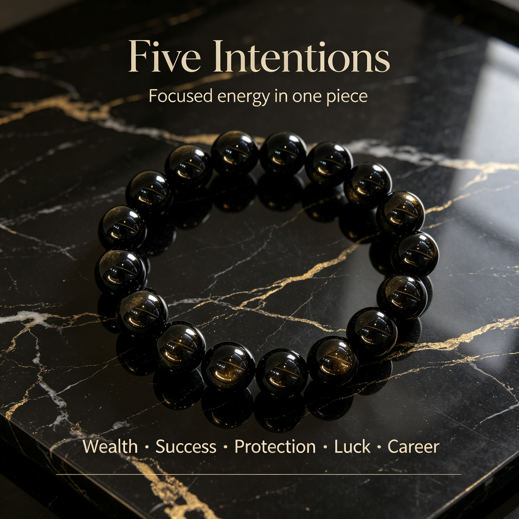 Natural Gold Obsidian Beaded Bracelet for Wealth Success Protection Luck Career