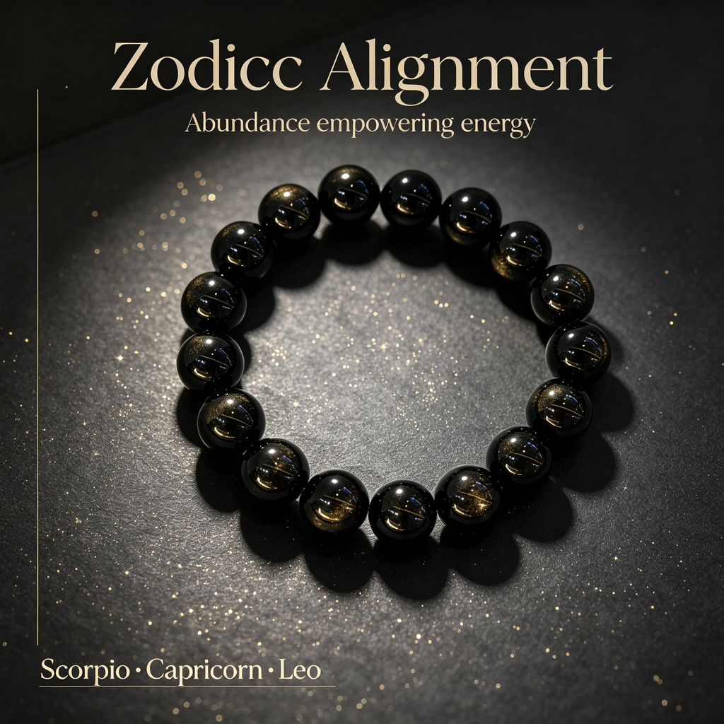 Natural Gold Obsidian Beaded Bracelet for Wealth Success Protection Luck Career