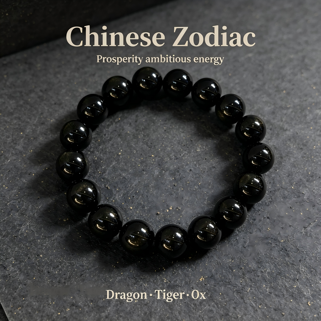 Natural Gold Obsidian Beaded Bracelet for Wealth Success Protection Luck Career