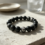 Natural Silver Sheen Obsidian Beaded Bracelet for Protection Calm Road Opener Luck Health