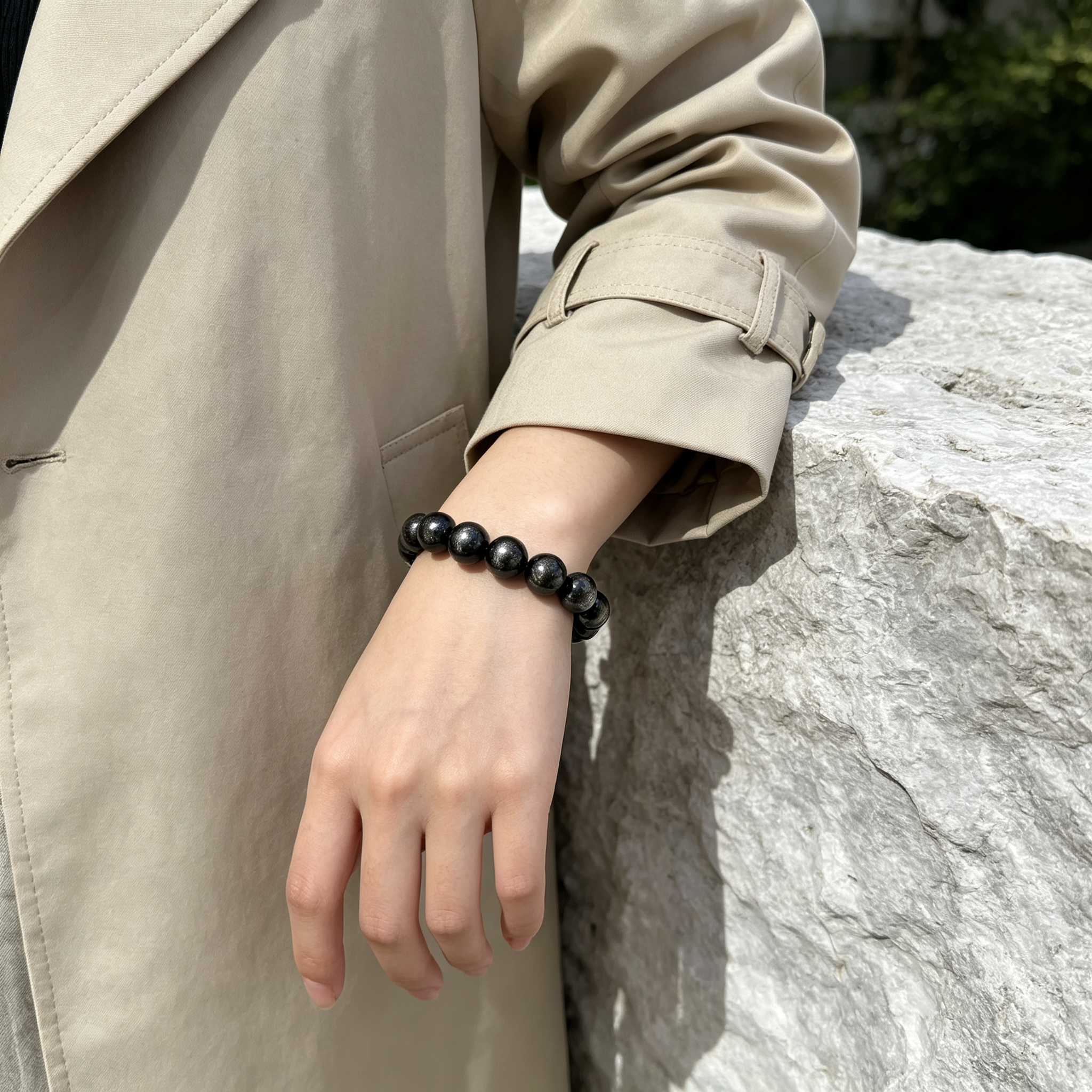 Natural Silver Sheen Obsidian Beaded Bracelet for Protection Calm Road Opener Luck Health