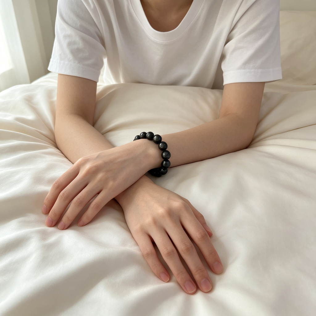 Natural Silver Sheen Obsidian Beaded Bracelet for Protection Calm Road Opener Luck Health