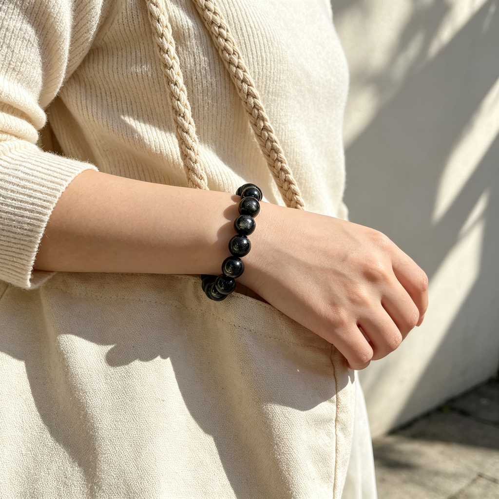 Natural Silver Sheen Obsidian Beaded Bracelet for Protection Calm Road Opener Luck Health