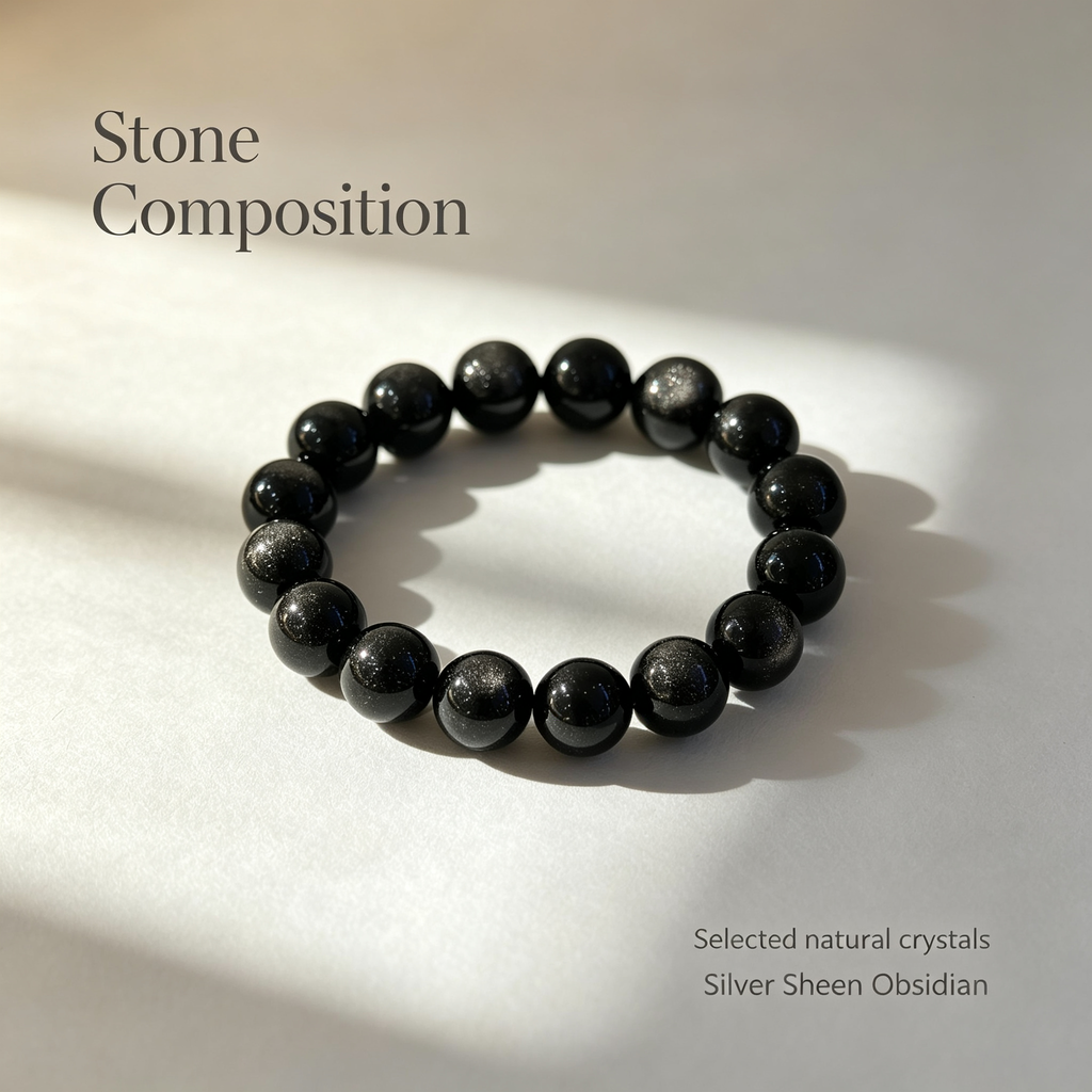 Natural Silver Sheen Obsidian Beaded Bracelet for Protection Calm Road Opener Luck Health