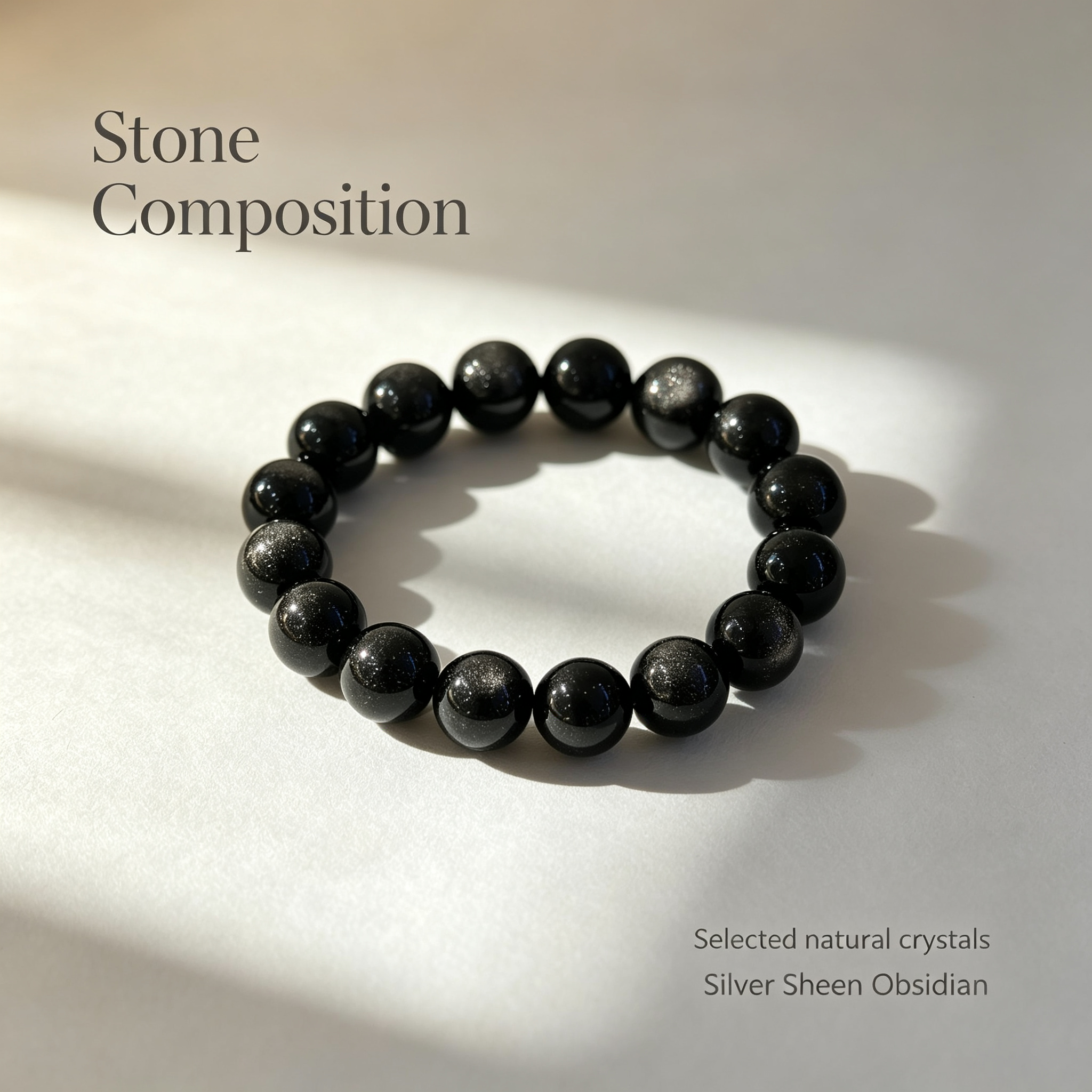 Natural Silver Sheen Obsidian Beaded Bracelet for Protection Calm Road Opener Luck Health