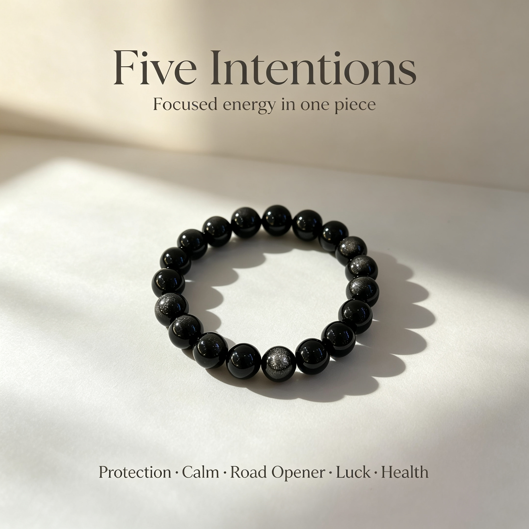 Natural Silver Sheen Obsidian Beaded Bracelet for Protection Calm Road Opener Luck Health