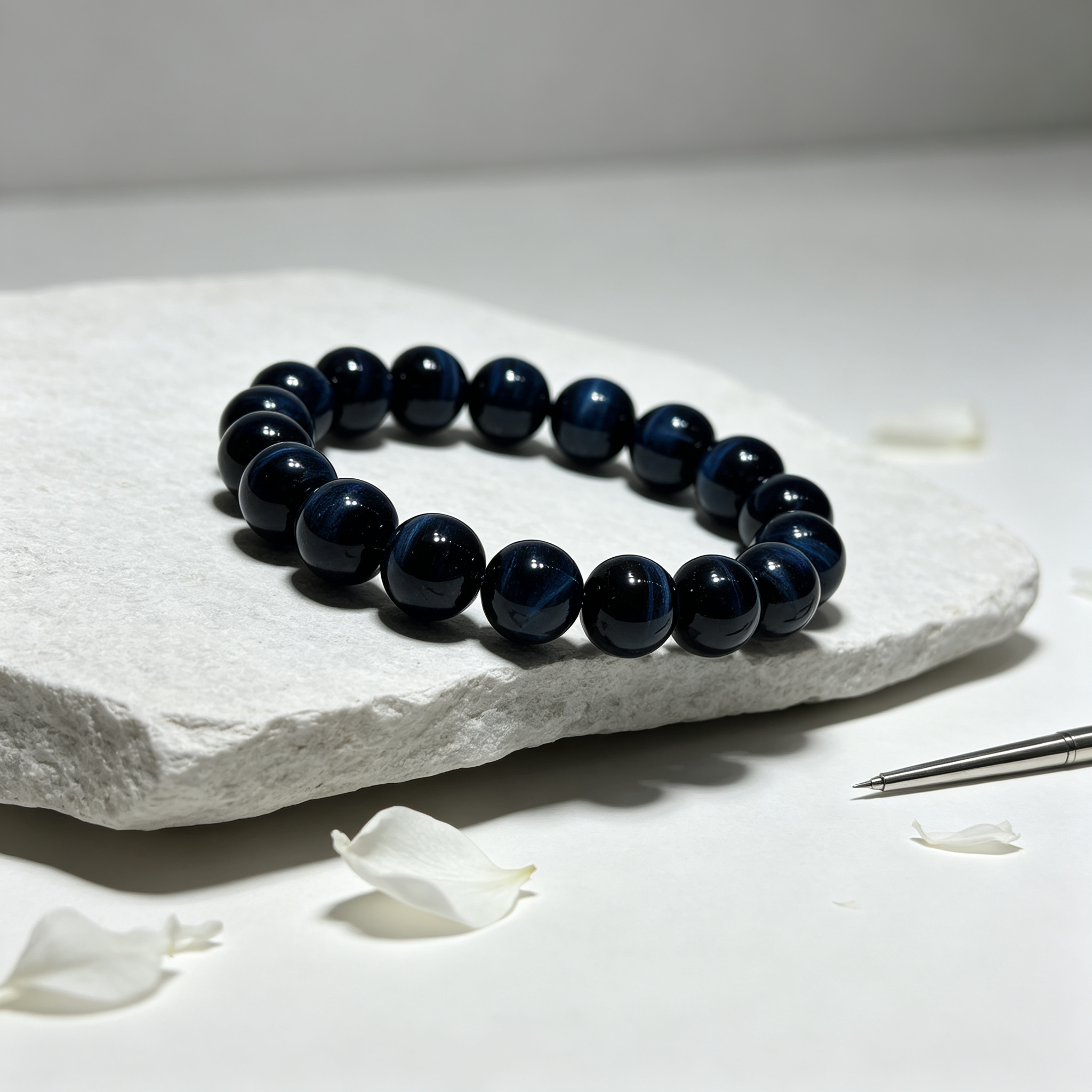 Blue Tiger’s Eye Beaded Bracelet For Protection Career Success Luck Road Opener