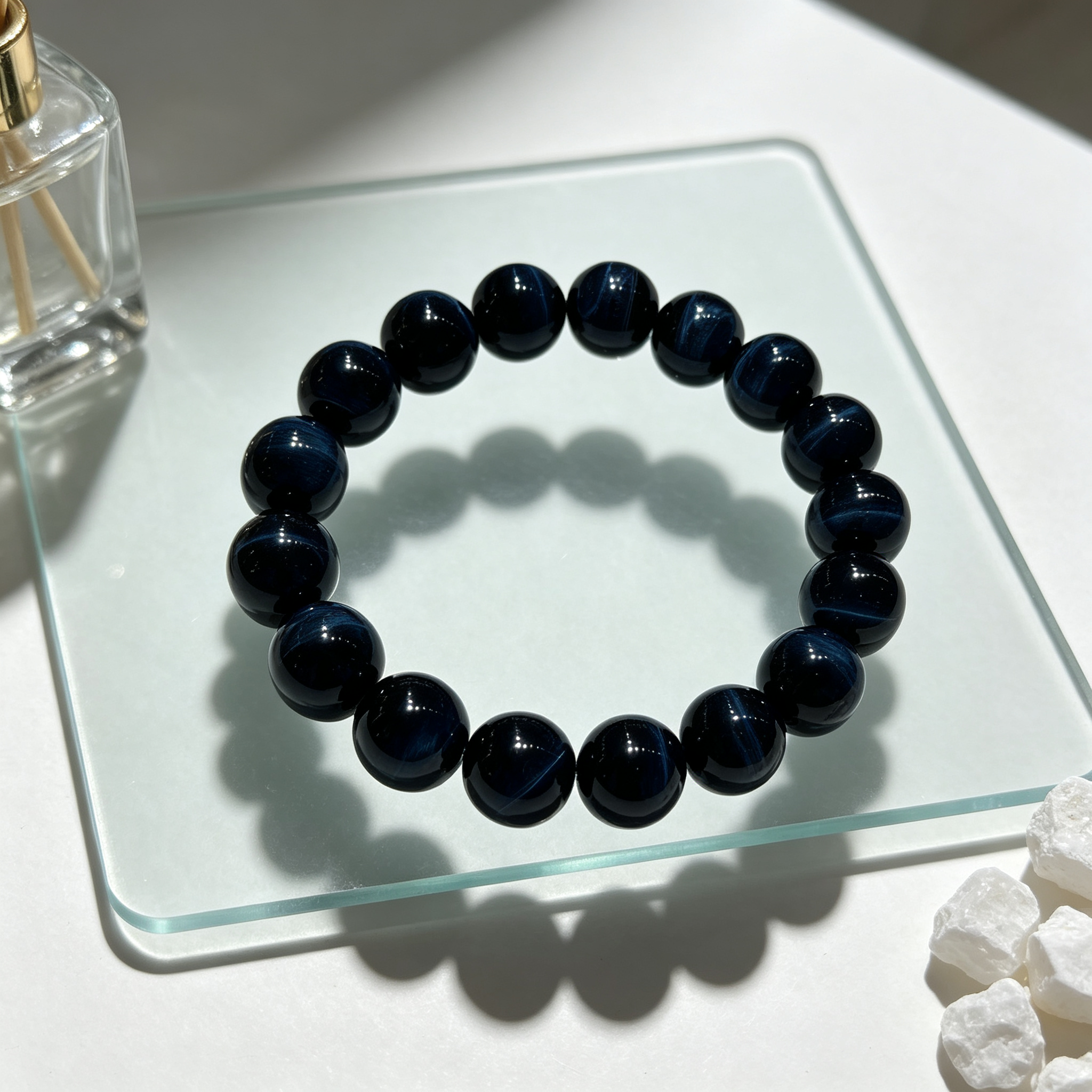 Blue Tiger’s Eye Beaded Bracelet For Protection Career Success Luck Road Opener