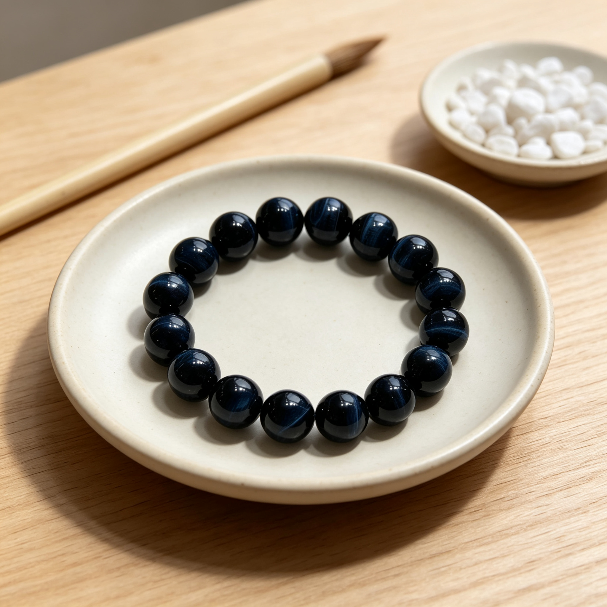Blue Tiger’s Eye Beaded Bracelet For Protection Career Success Luck Road Opener