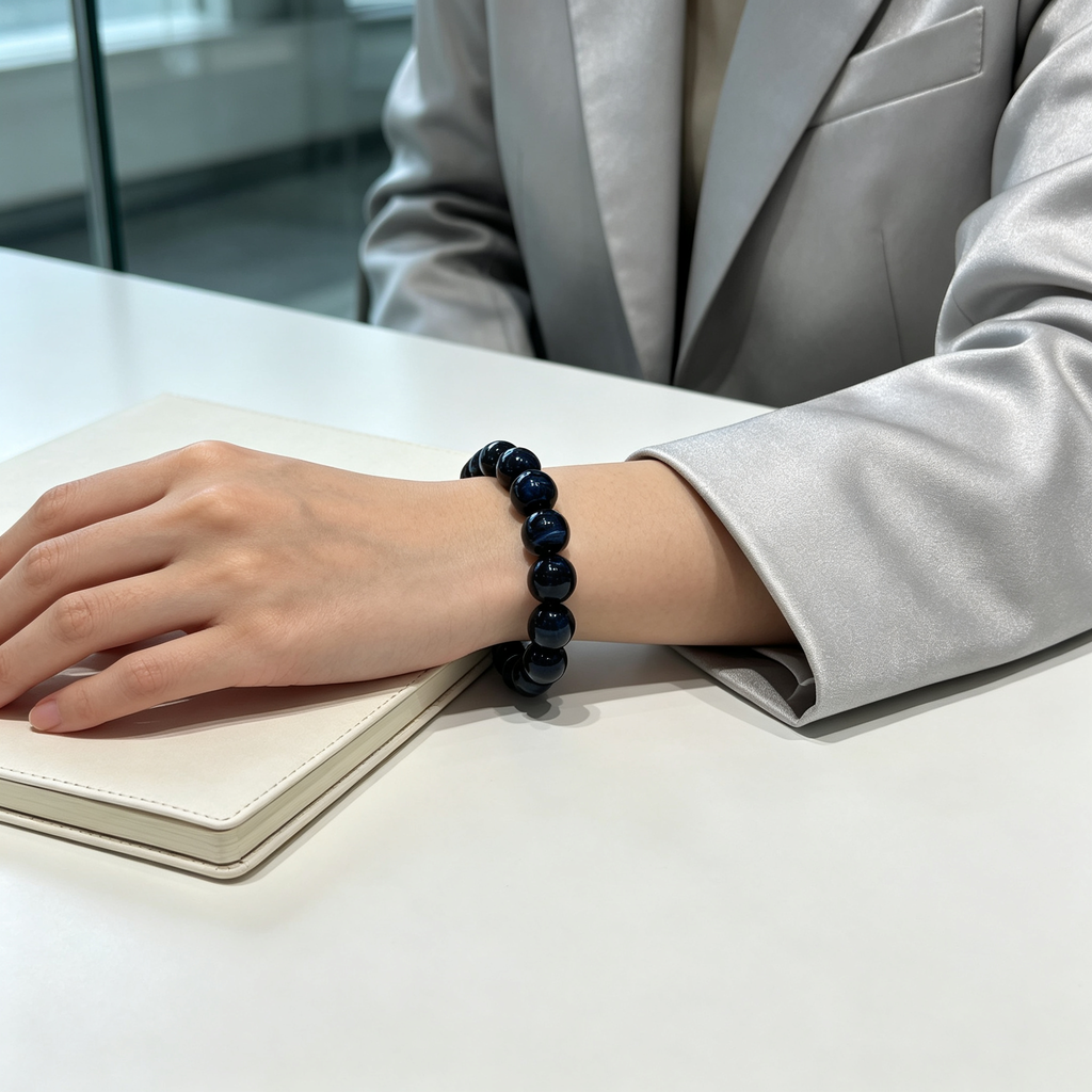 Blue Tiger’s Eye Beaded Bracelet For Protection Career Success Luck Road Opener