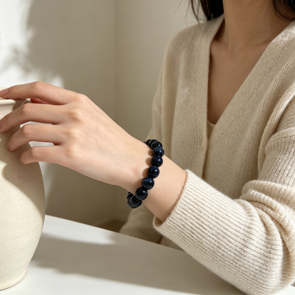 Blue Tiger’s Eye Beaded Bracelet For Protection Career Success Luck Road Opener