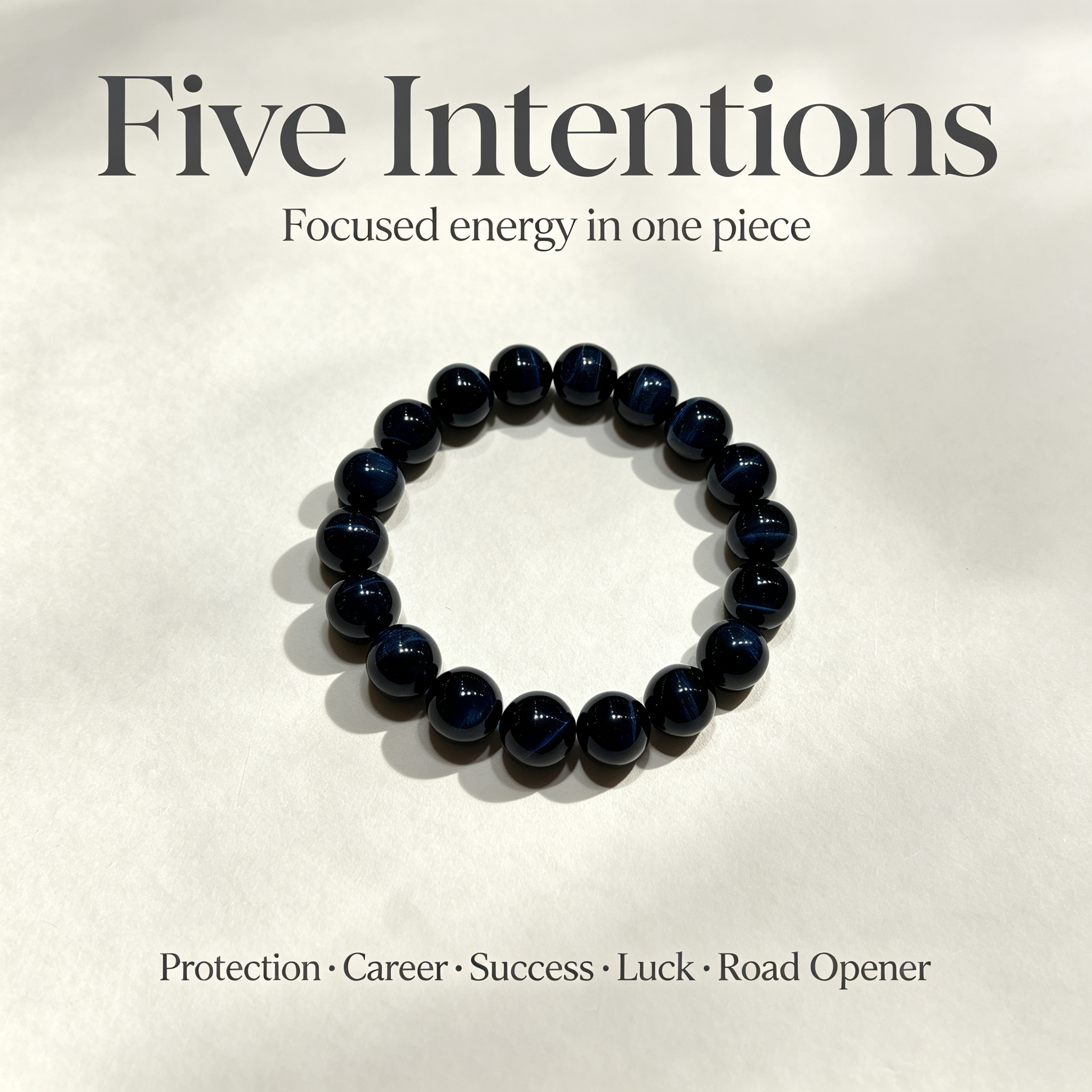 Blue Tiger’s Eye Beaded Bracelet For Protection Career Success Luck Road Opener