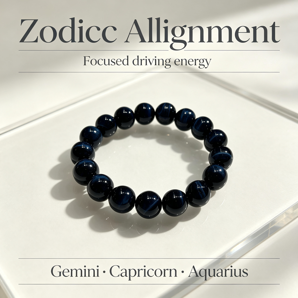 Blue Tiger’s Eye Beaded Bracelet For Protection Career Success Luck Road Opener