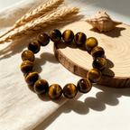 Natural Yellow Tiger's Eye Beaded Bracelet for Wealth Career Success Protection Luck