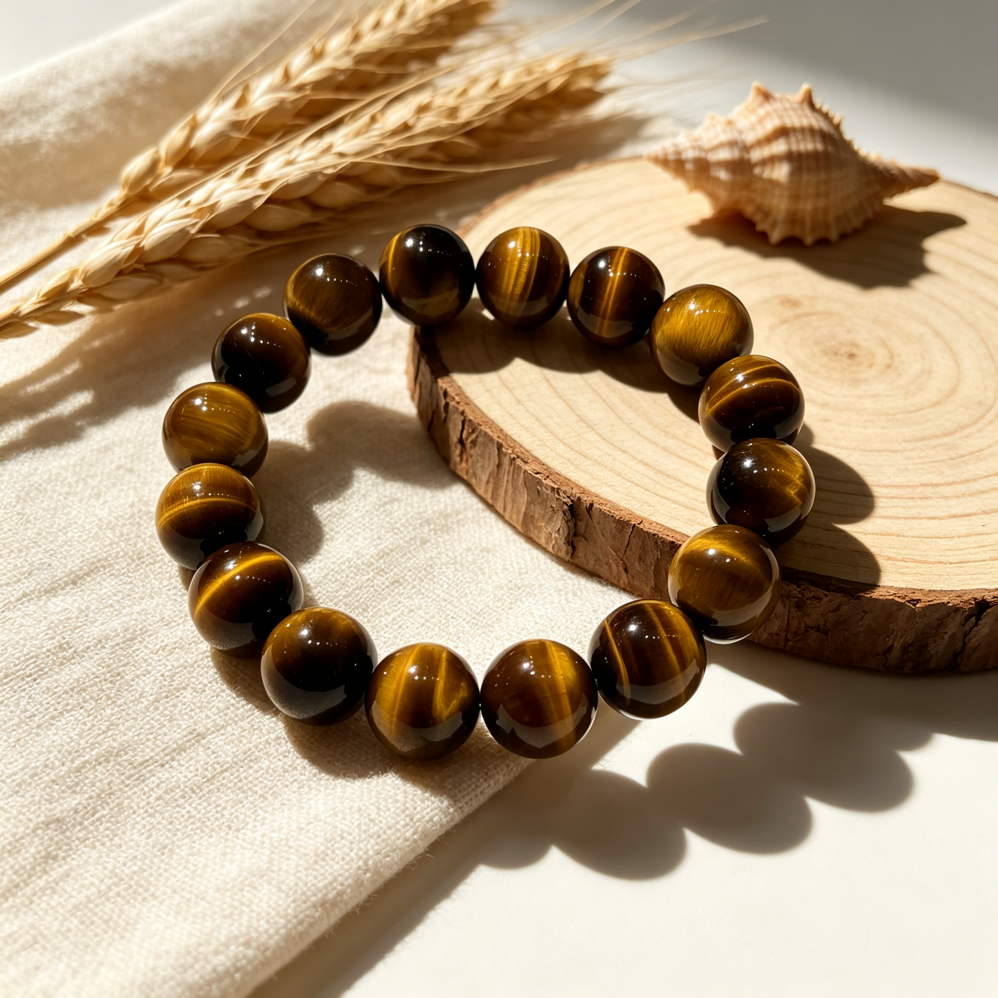 Natural Yellow Tiger's Eye Beaded Bracelet for Wealth Career Success Protection Luck